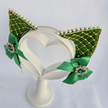 Load image into Gallery viewer, Green and Gold Pearl Rococo Cat Ears