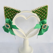 Load image into Gallery viewer, Green and Gold Pearl Rococo Cat Ears